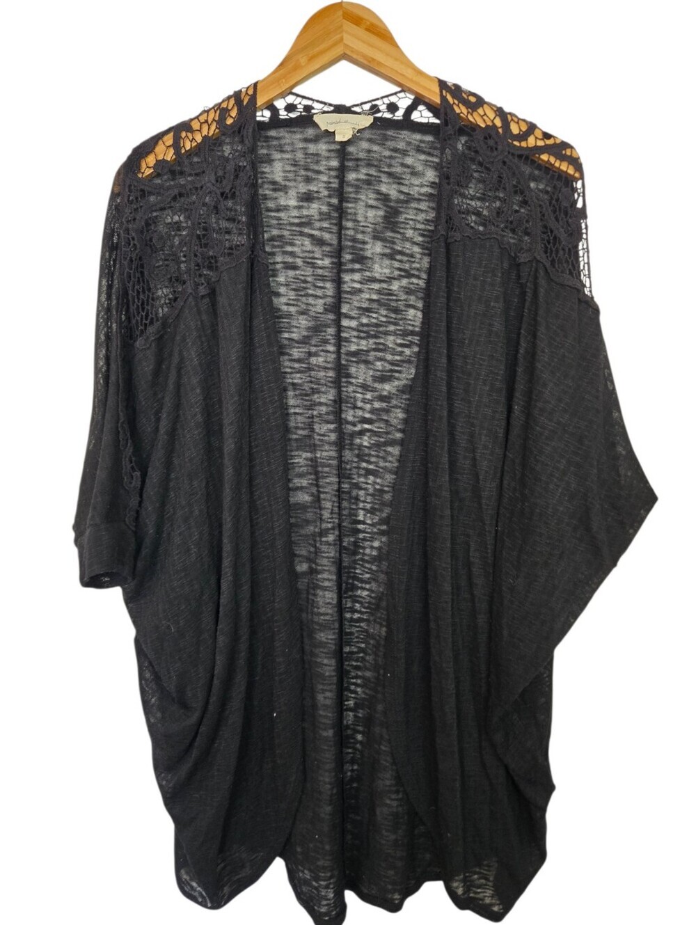 🖤 Painted Threads Black Crochet Lace Kimono Cardigan | Size Small | Boho Layeri